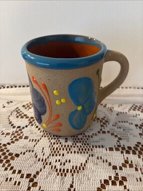Hand-Painted Blue Floral Ceramic Mug - Blue